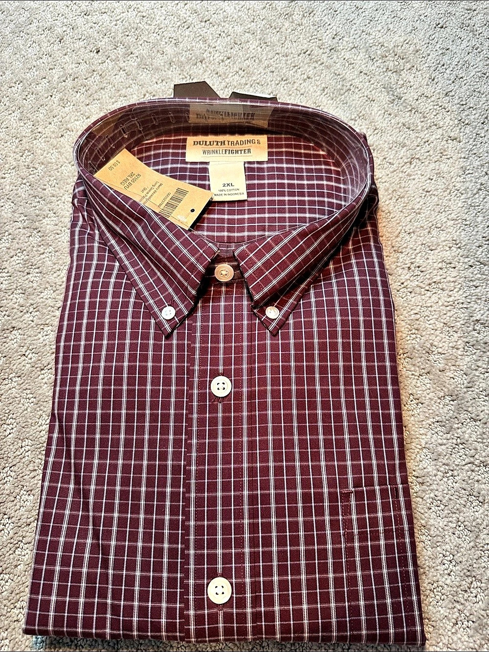 Duluth Trading Wrinklefighter Men's Checkered Cotton Shirt 2XL NWT